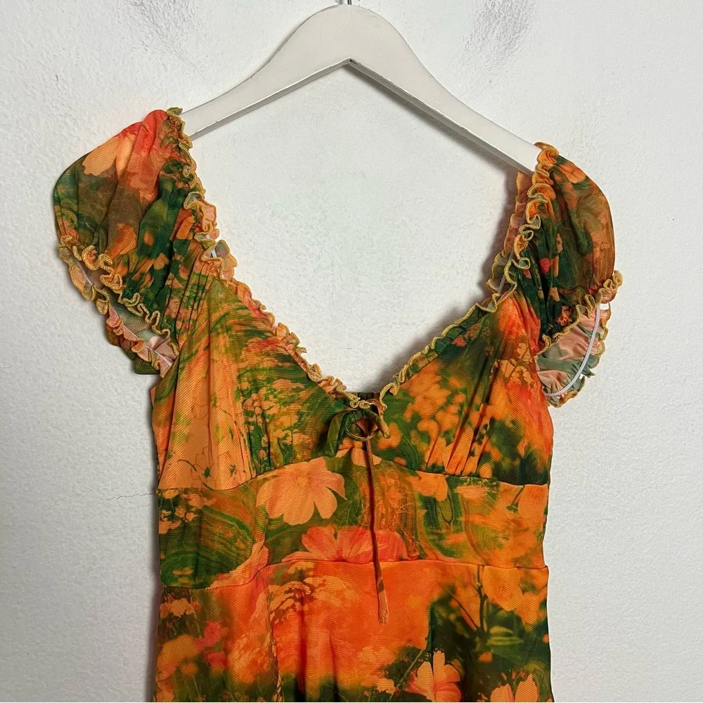 NEW Urban Outfitters Audrey Mesh Babydoll Mini Dress Size Medium Orange Green - Picture 4 of 9